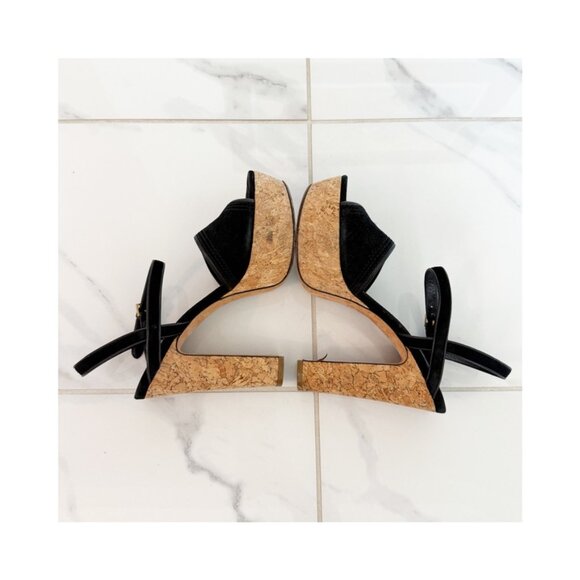 GUCCI DANIELLE BLACK SUEDE PLATFORM HEELS SANDALS 37.5 US 8.5 - Picture 6 of 12